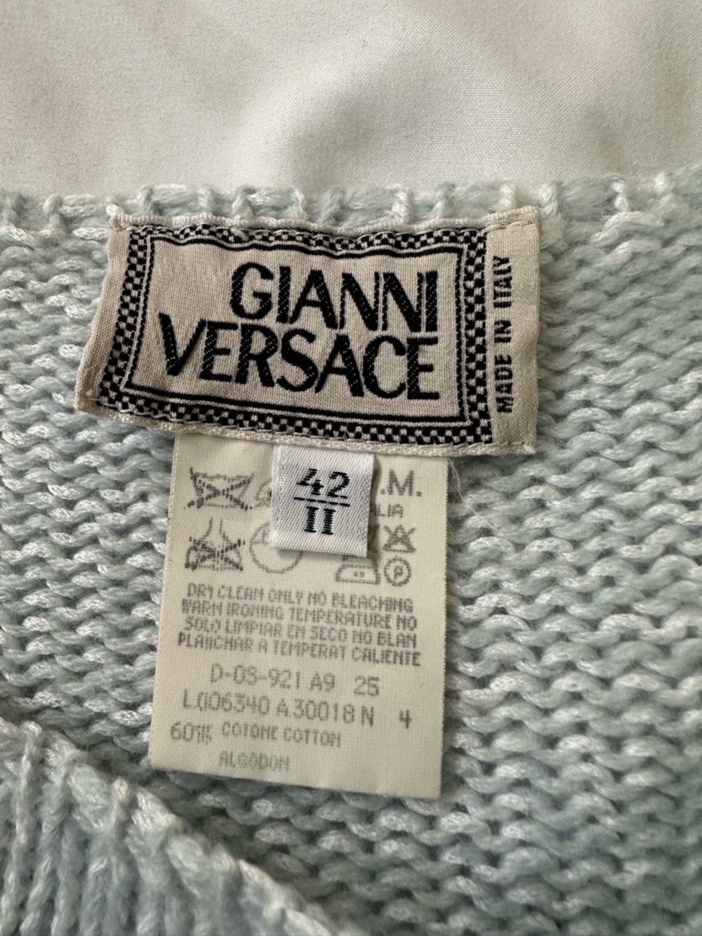 Versace Light Blue/Gray Crewneck Short-Sleeve Knit with Waist Tie - Picture 2 of 5